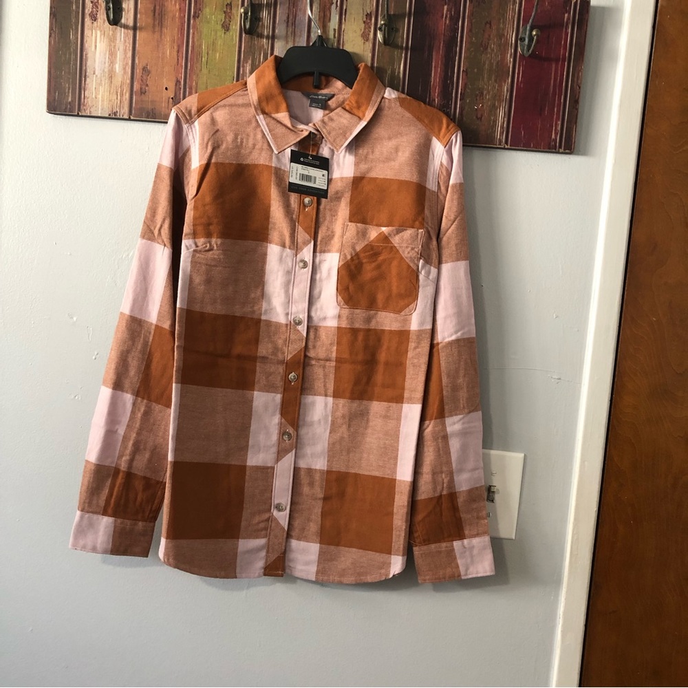 Eddie Bauer Brown and Pink Plaid Button Down Shirt